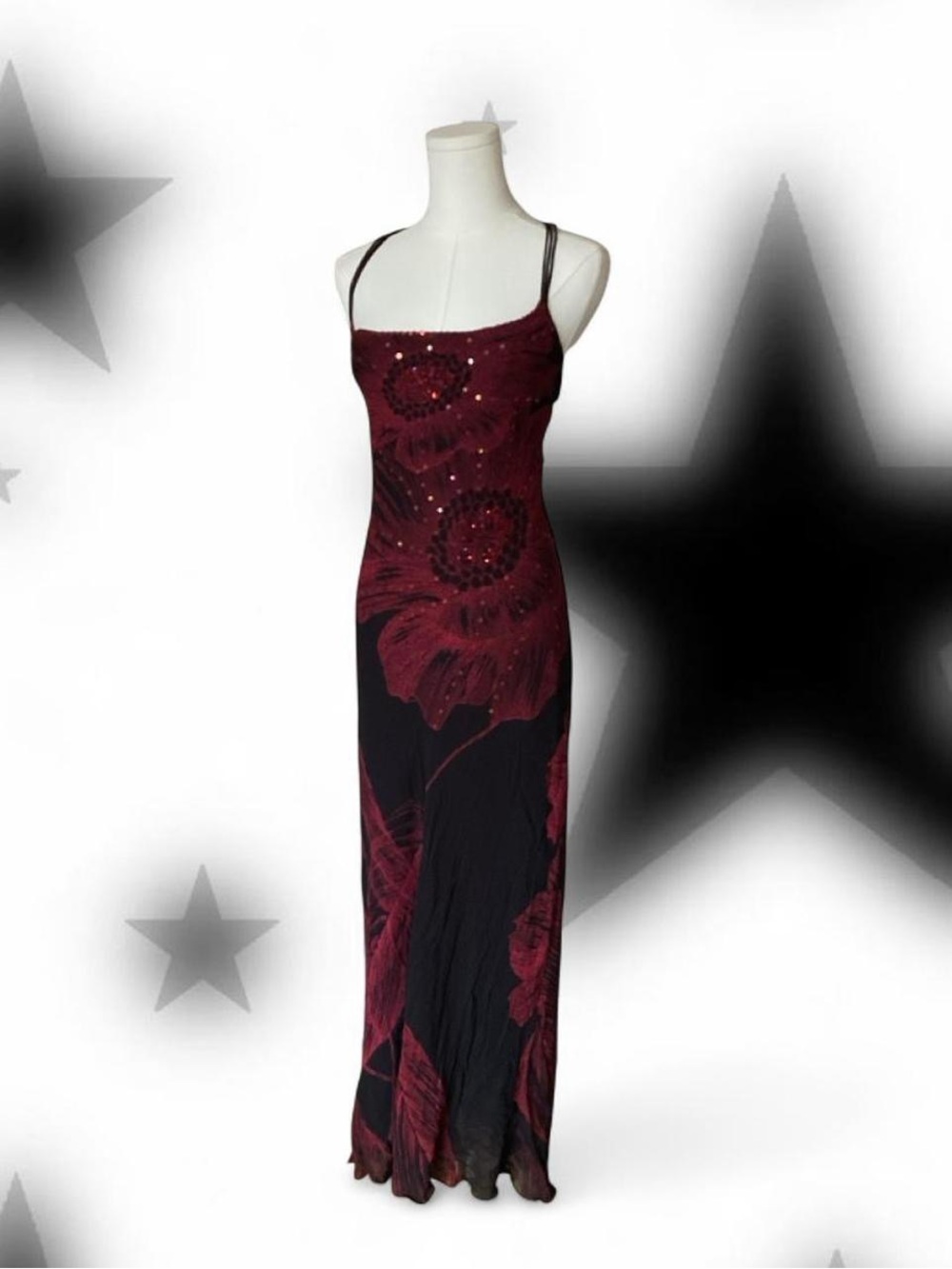 Burgundy Floral Spaghetti-Strap Maxi Dress